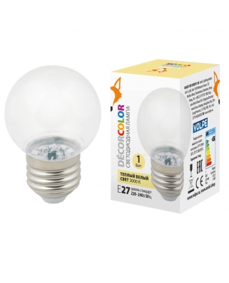 Volpe LED-G45-1W/3000K/E27/CL/С Лампа декоративная светодиодная.Прозрачная. Теплый белый све