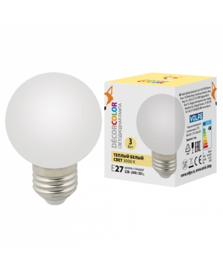 Volpe LED-G60-3W/3000K/E27/FR/С Лампа декоративная светодиодная шар матовая.Теплый белый свет 