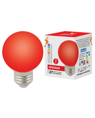 Volpe LED-G60-3W/RED/E27/FR/С Лампа декоративная светодиодная. Форма "шар", матовая. Цвет красный. К