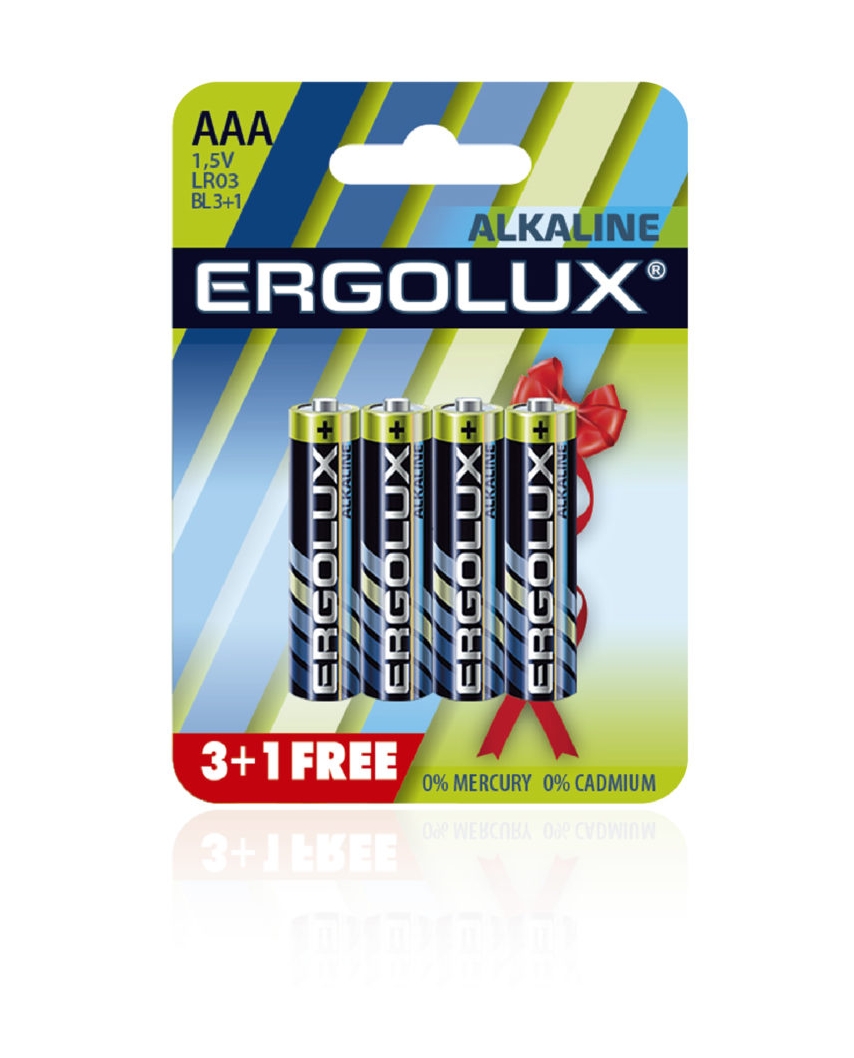 Ergolux LR03 BL 3+1(FREE) (LR03 BL3+1, батарейка,1.5В) Alkaline 40 / 960 
