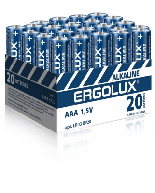 Ergolux LR03 Alkaline BP-20 (ПРОМО, LR03 BP20, батарейка,1.5В) 1 / 20 / 480 