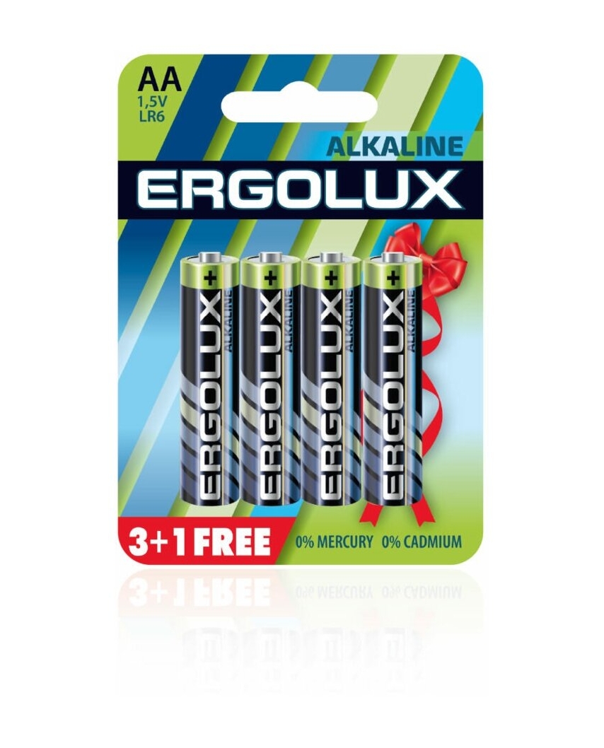 Ergolux LR06 BL 3+1(FREE) (LR6 BL3+1, батарейка,1.5В)Alkaline 40 / 960 