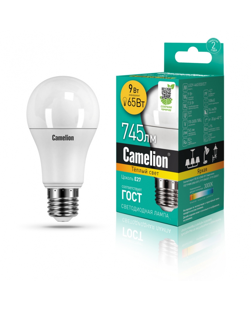 Camelion LED 9-A60/830/E27 (Эл.лампа светодиодная 9Вт 220В)