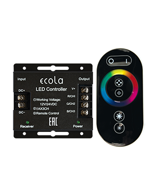 Ecola LED strip RGB RF controller 24A 288W 12V (576W 24V) с кольцевым сенсорным черным радиопульть