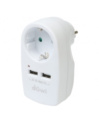 duwi Адаптер 1 гнездо + 2 USB порта на европейскую вилку с/з 16A 230В 3680Вт IP20 черный 27419 3