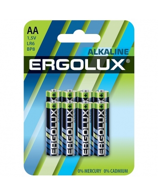 Ergolux LR06 (LR6 BP8, батарейка,1.5В)Alkaline BL8 