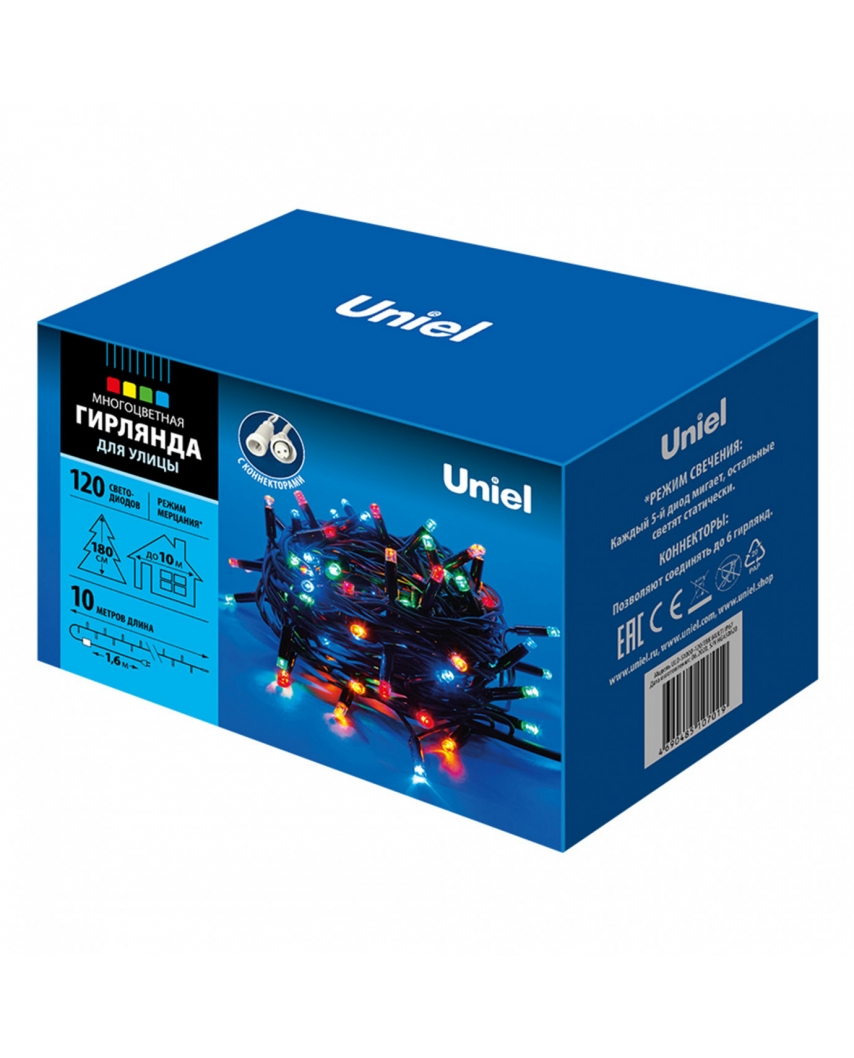 Uniel ULD-S1000-120/TBK MULTI IP67 Гирлянда светод, с эффектом мерцания,10м. Соединяемая.120 светод