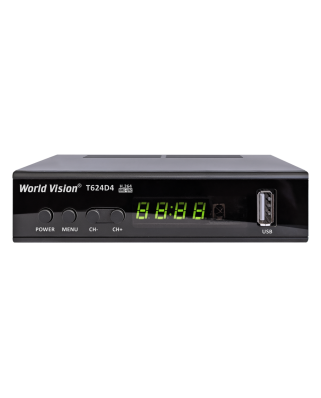 World Vision T624 D4 Цифровой телевизионный приемник (T2+C, металл, дисплей, кнопки, встроенный БП,