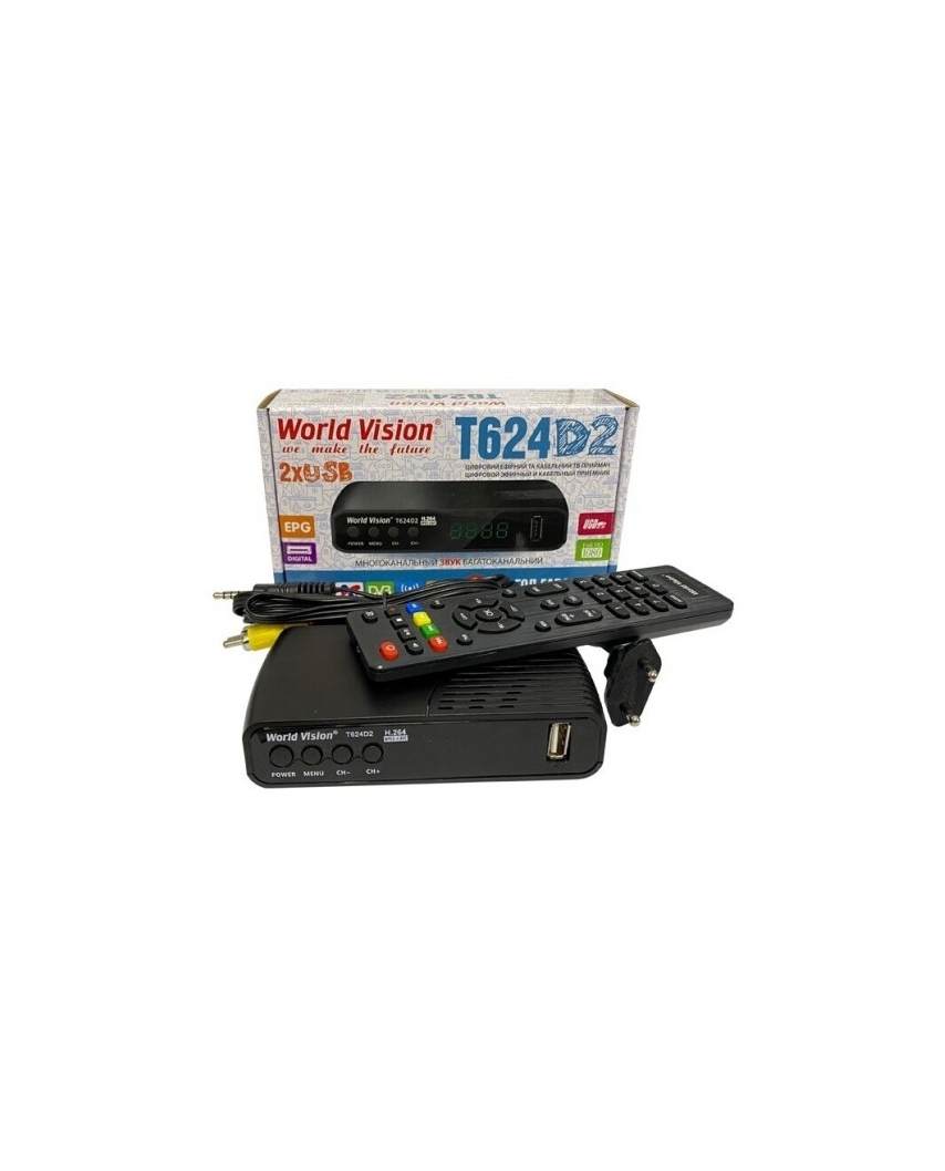 World Vision T624D2 Цифровой телевизионный приемник(T2+C, пластик, дисплей, кнопки, встроенный БП, I