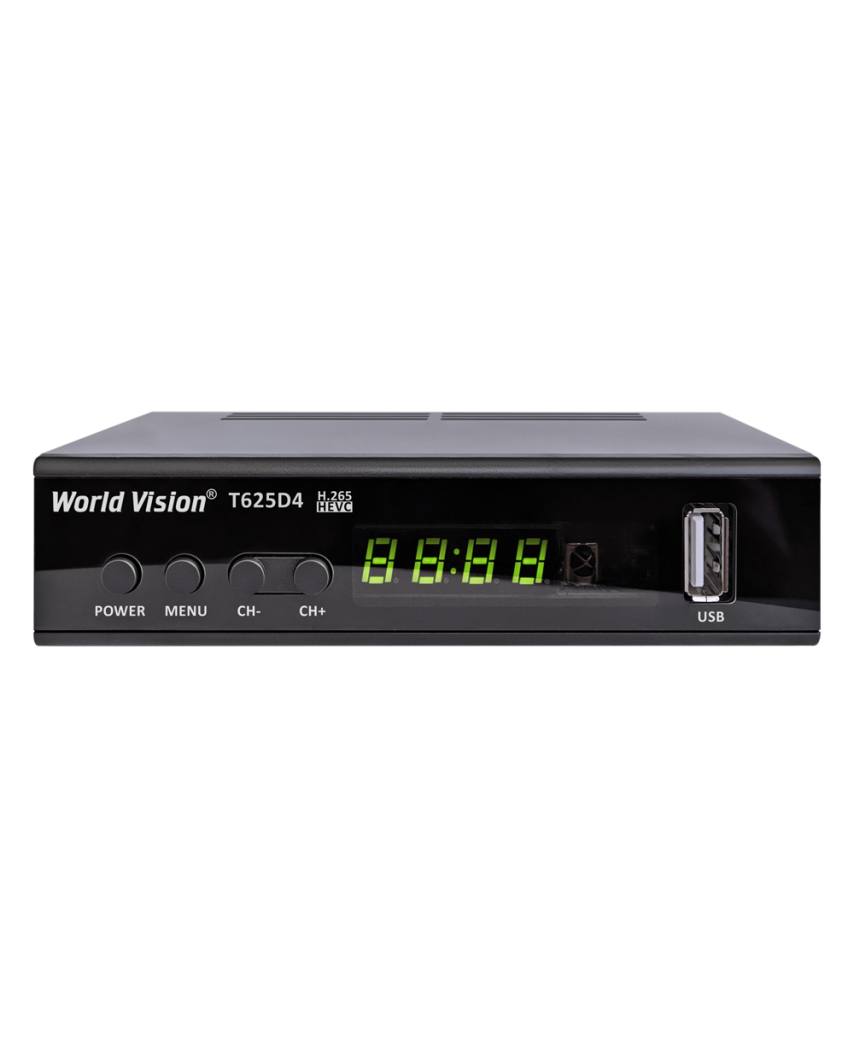 World Vision T625 D4 Цифровой телевизионный приемник (T2+C, металл, дисплей, кнопки, встроенный БП,